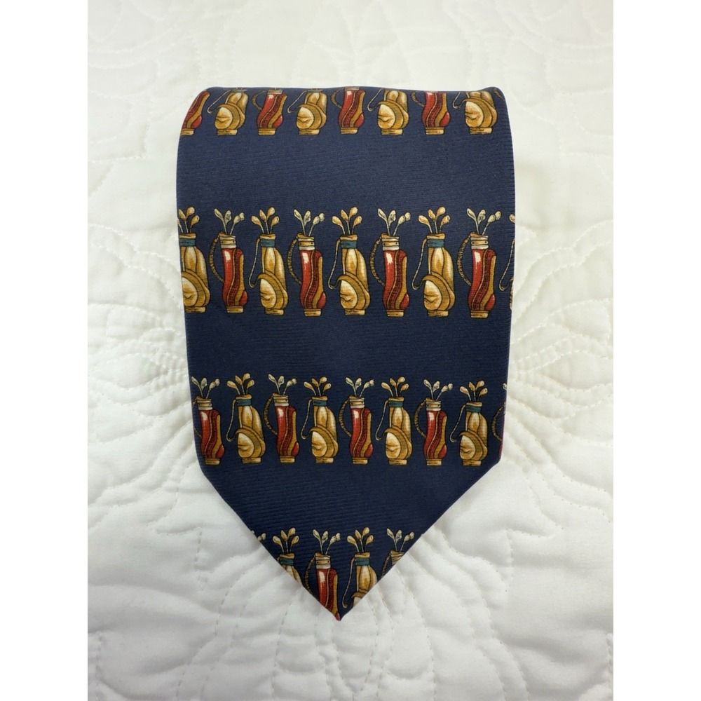 Ralph Lauren CHAPS Men's Neck Tie Golf Clubs Theme Navy 57" Long 4" Wide